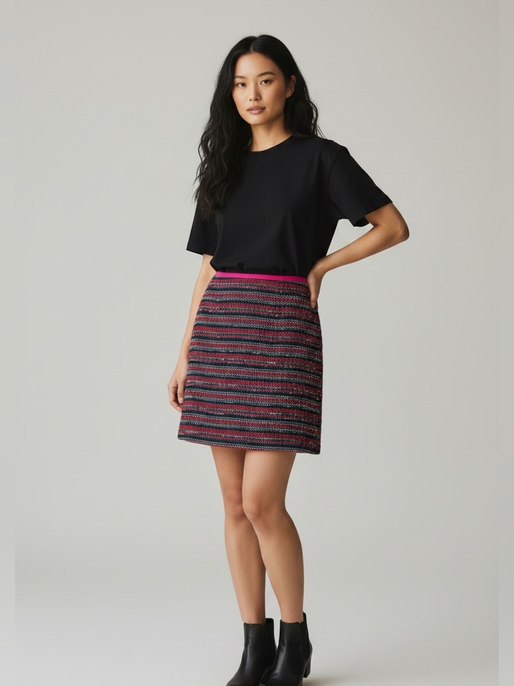 Trina Turk Pink and Navy Striped Knit Mini Skirt